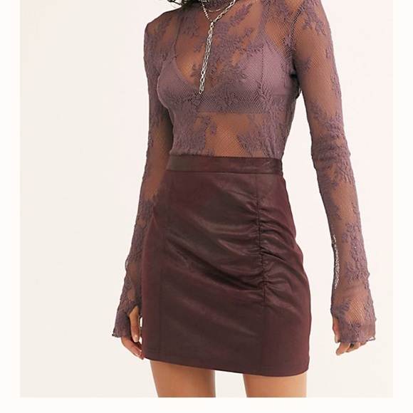 Free People Dresses & Skirts - Free People Rumi Faux Leather Ruched Mini Skirt Burgundy M | Sold Out & Stunning